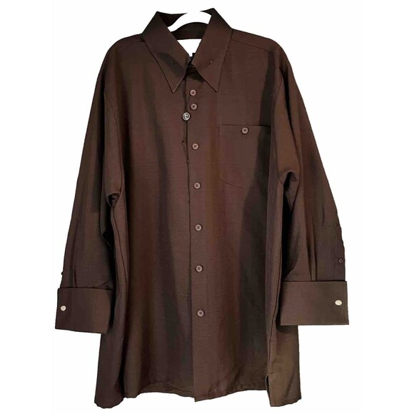 IL Canto Mens Button Down Shirt Big and Tall 3XL Brown Long Sleeve Flip Cuff New - Picture 1 of 3